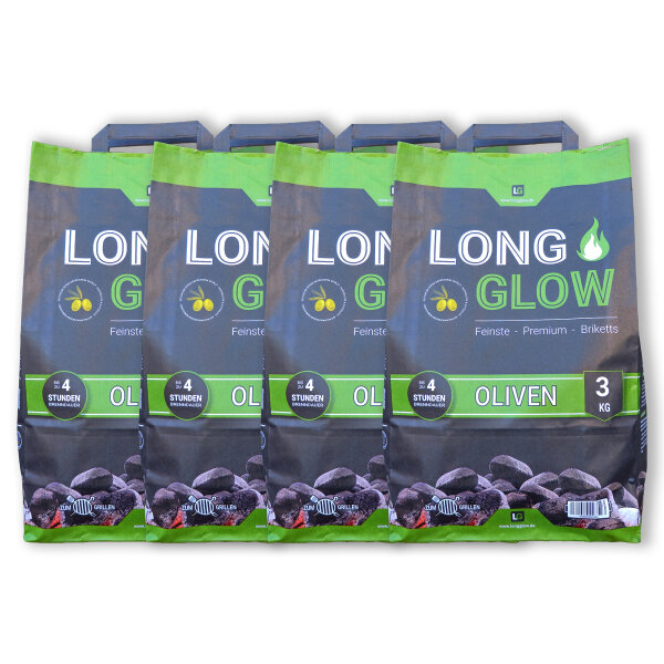 12 kg Long Glow Olive Premium Grillbriketts | Made in Spain