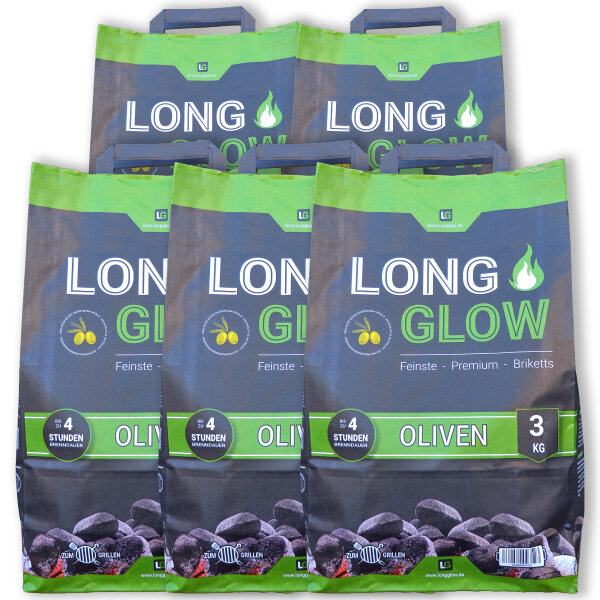 15 kg Long Glow Olive Premium Grillbriketts | Made in Spain