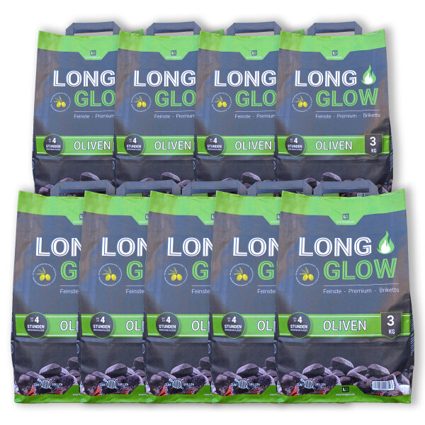 Long Glow Olive 27 kg Premium Grillbriketts | Made in Spain